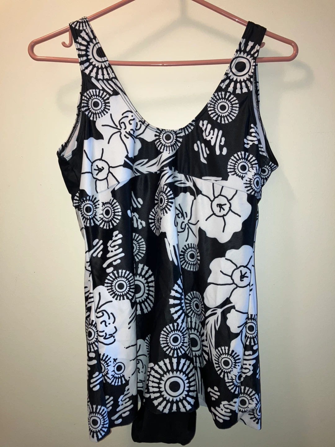 Black and White Floral Swim Dress - Size L - photo 2