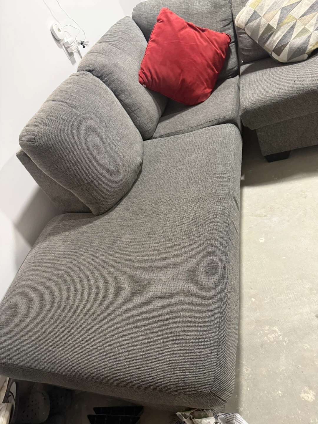 Grey Sectional Sofa with Red and Geometric Pillows - photo 2