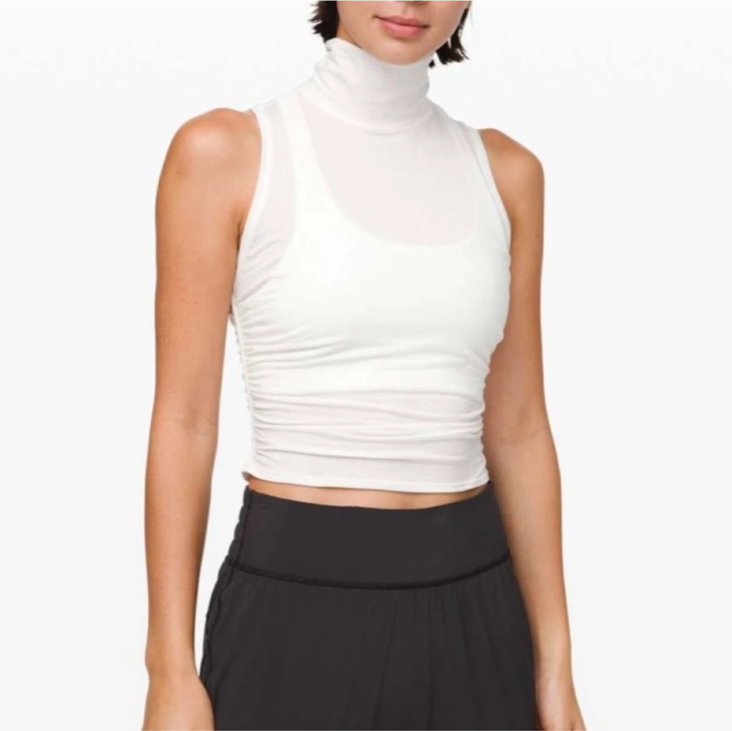 Lululemon athletica White Sleeveless Mock Neck Ruched Tank ⚽️