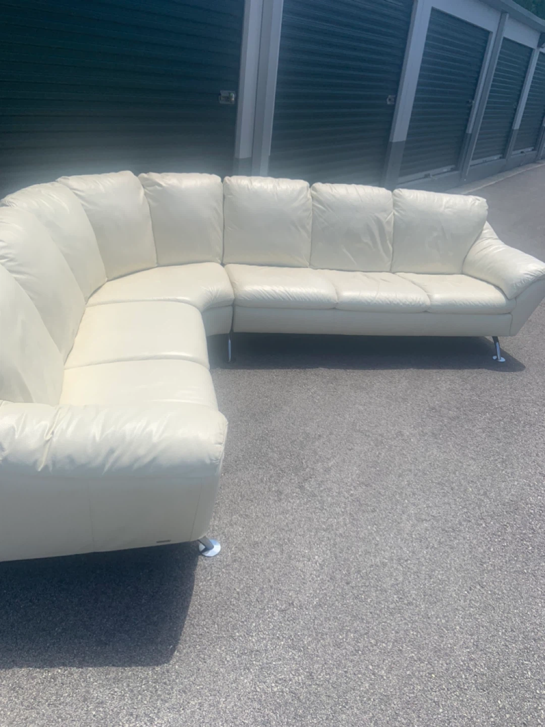Cream Leather Sectional Sofa