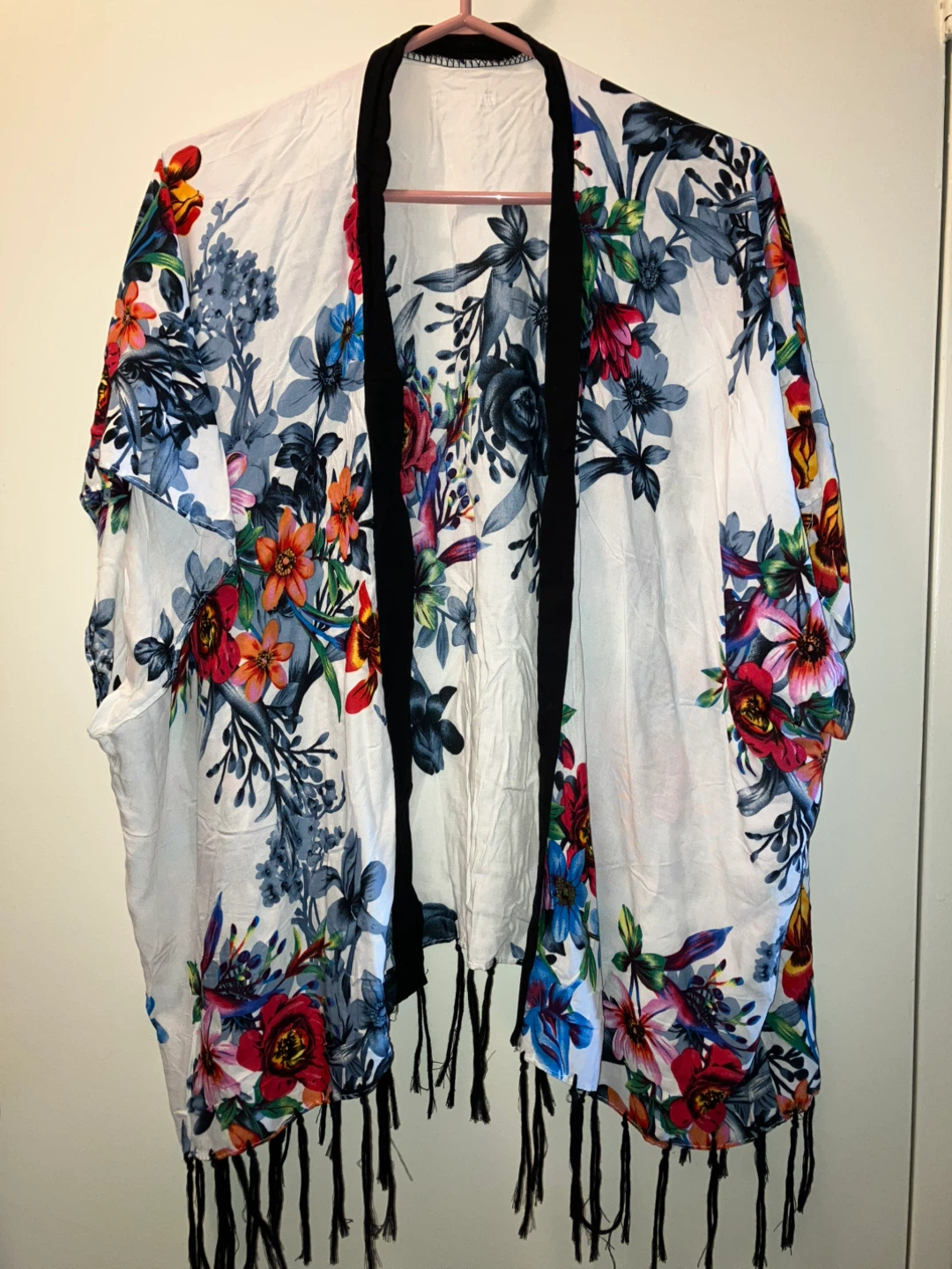 Women's Floral Kimono/Swim Wear with Fringe