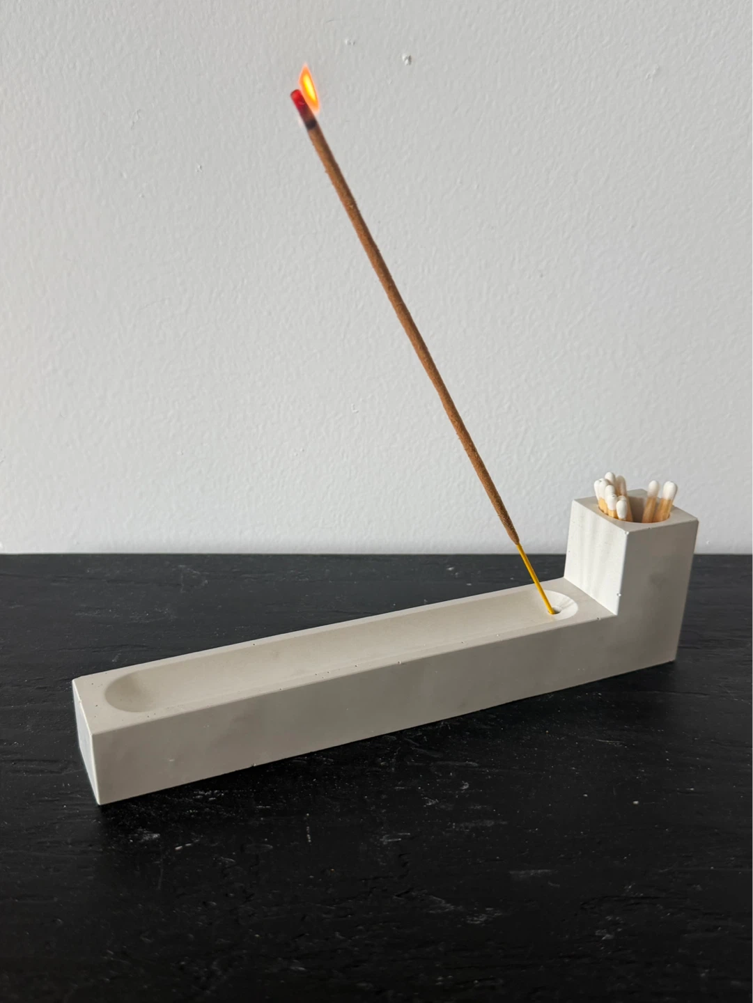 Concrete Incense Holder with Match Pot