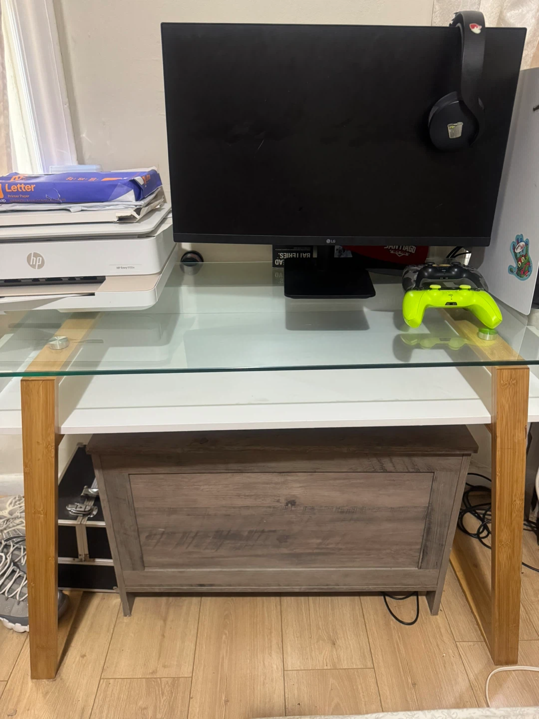 Glass Top Desk with Wooden Legs - photo 2