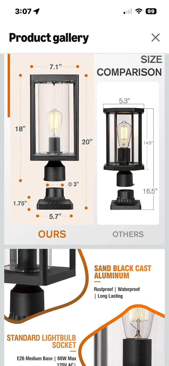 Outdoor Lantern Post Light Fixture - photo 3