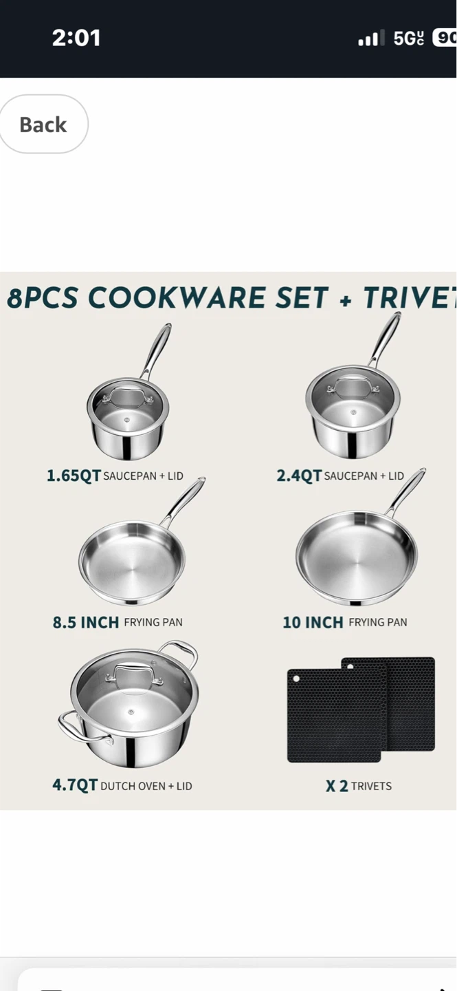 10-Piece Tri-Ply Stainless Steel Cookware Set + Trivets - photo 2