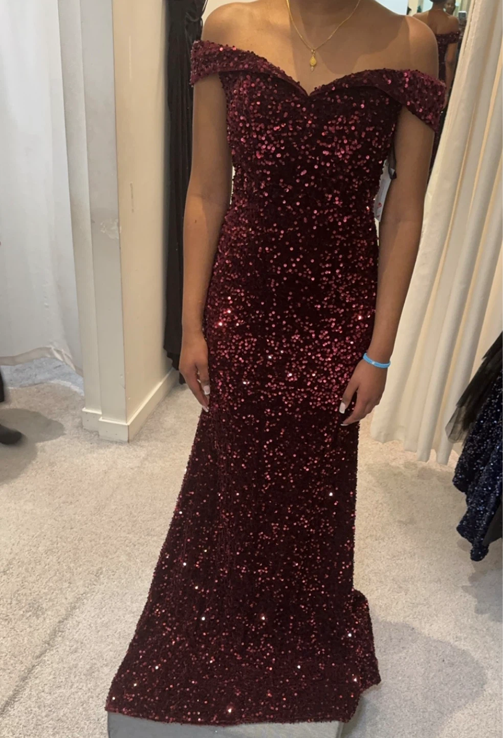 Sequin Off-the-Shoulder Prom Dress - photo 2