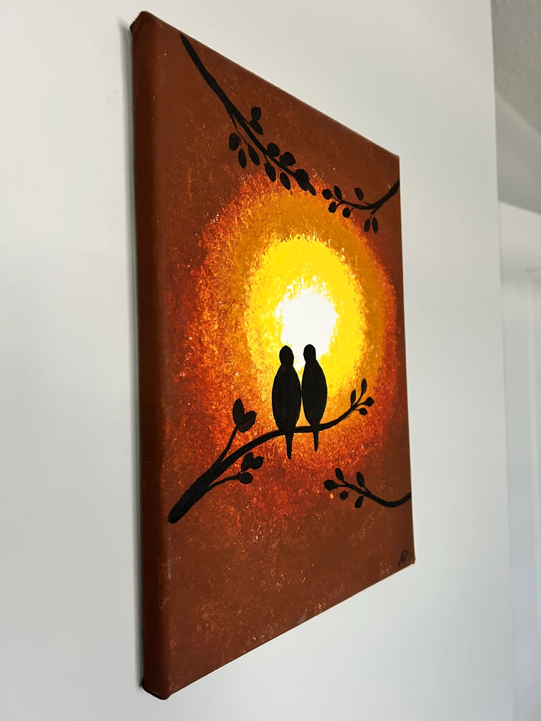 Acrylic Painting of Two Birds at Sunset - photo 2