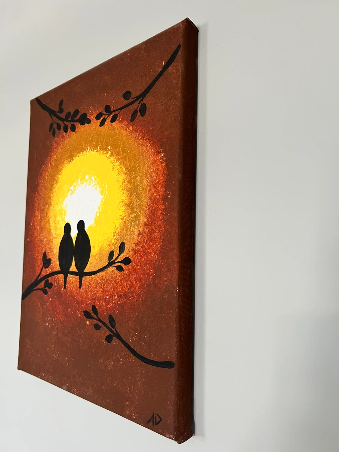 Acrylic Painting of Two Birds at Sunset - photo 3
