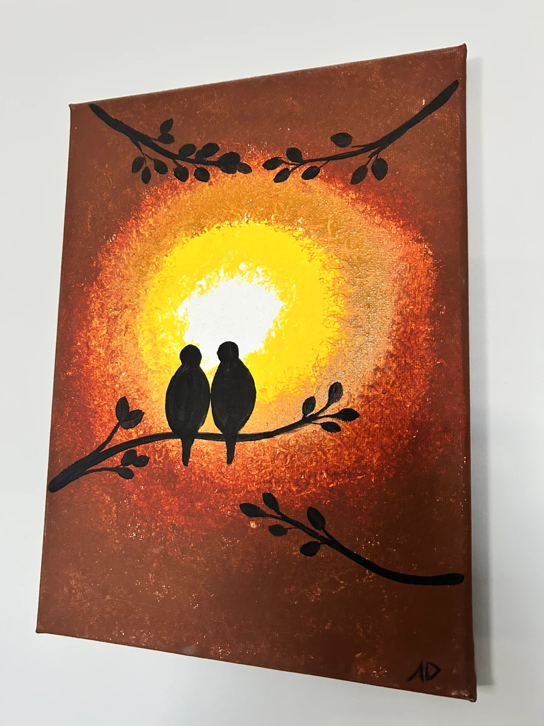 Acrylic Painting of Two Birds at Sunset