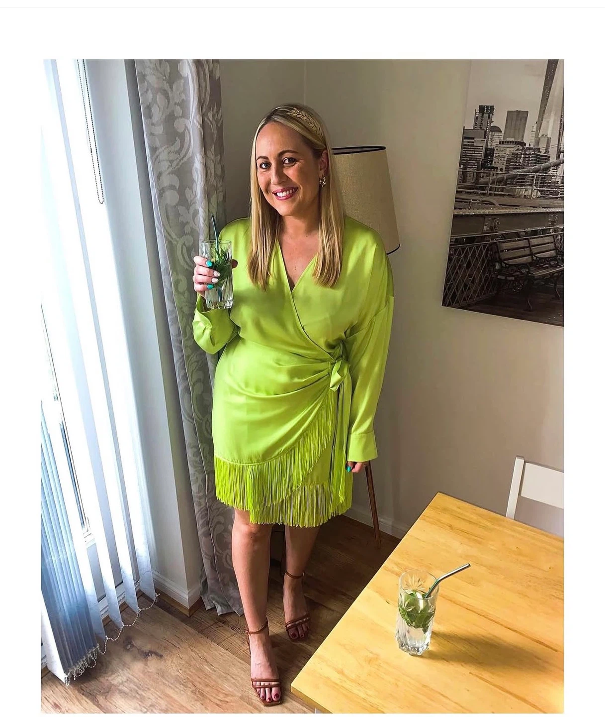 H&M Lime Green Wrap Dress - Medium
