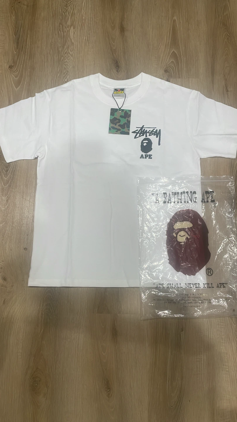 Stussy x A Bathing Ape (BAPE) Graphic T-Shirt White - photo 2