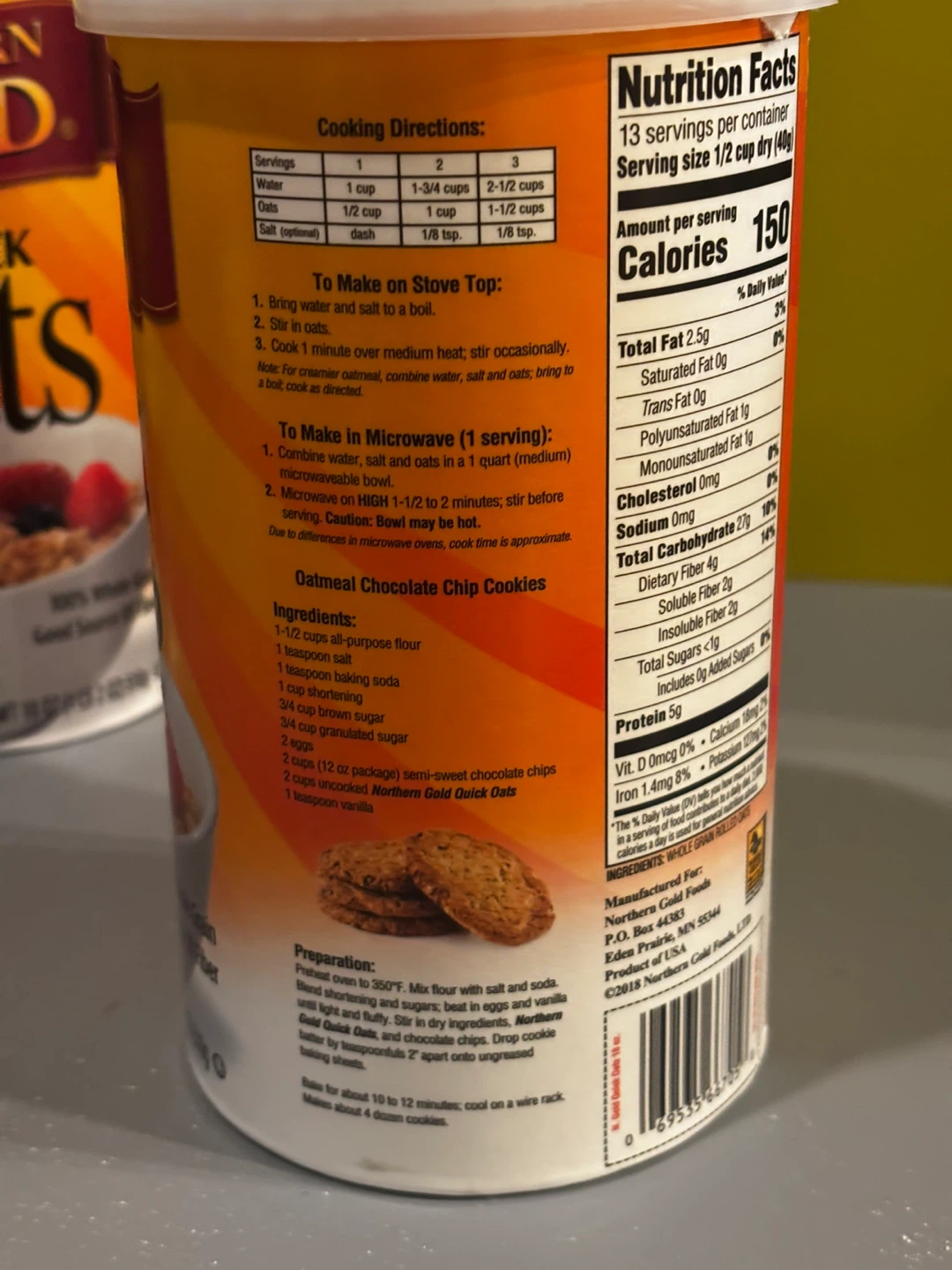 Northern Gold Quick Oats - 3 Can Lot - photo 4
