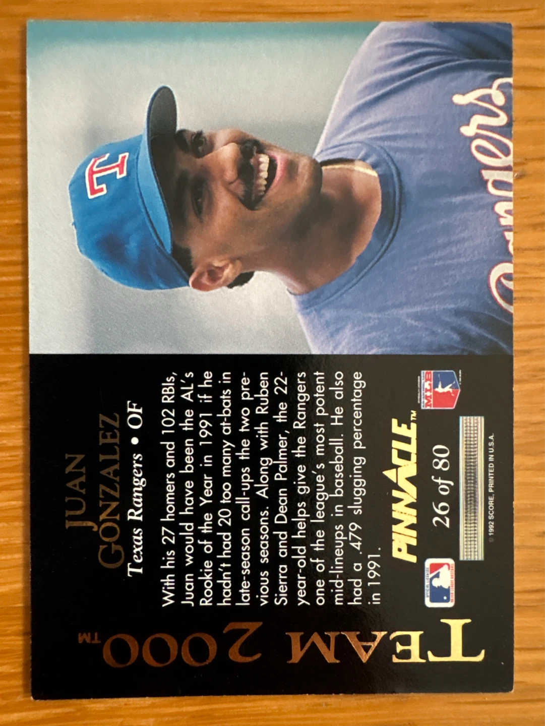 Pinnacle Team 2000 Juan Gonzalez Baseball Card 26 of 80 - photo 2