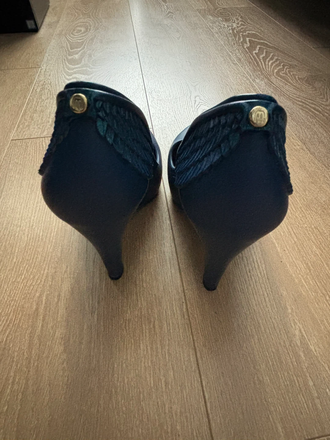 Melissa Navy Blue High Heel Shoes with Wings Size 36 - photo 2
