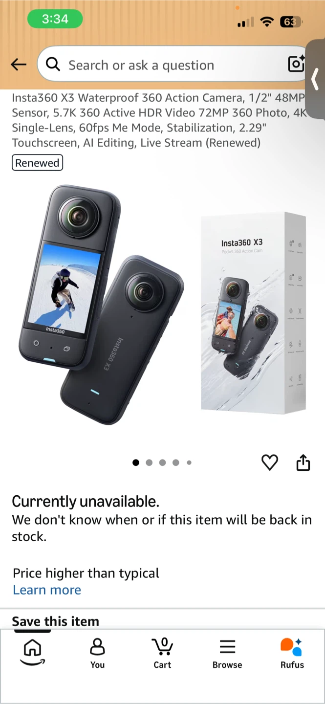 Insta360 X3 Waterproof 360 Action Camera