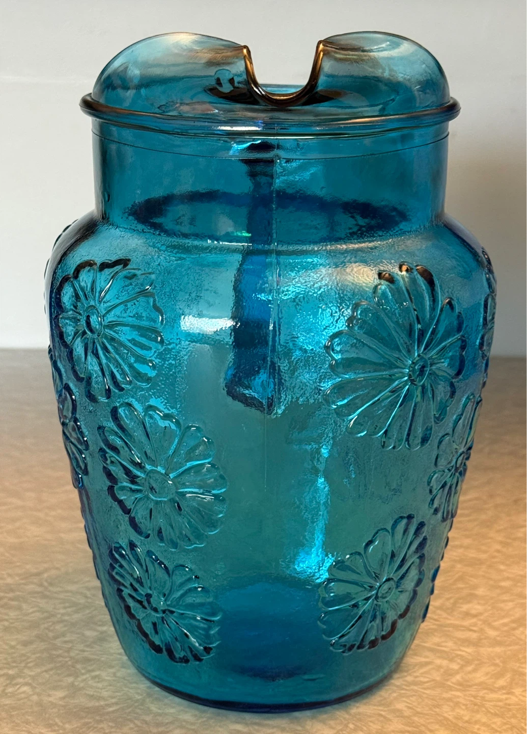 Vintage Anchor Hocking Blue Daisy Glass Pitcher - photo 4