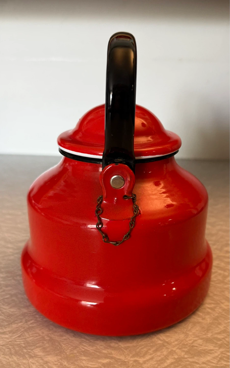 Vintage Red Enamel Tea Kettle - photo 4