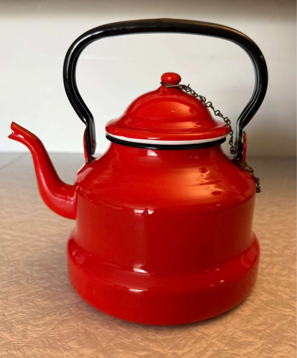 Vintage Red Enamel Tea Kettle - photo 3