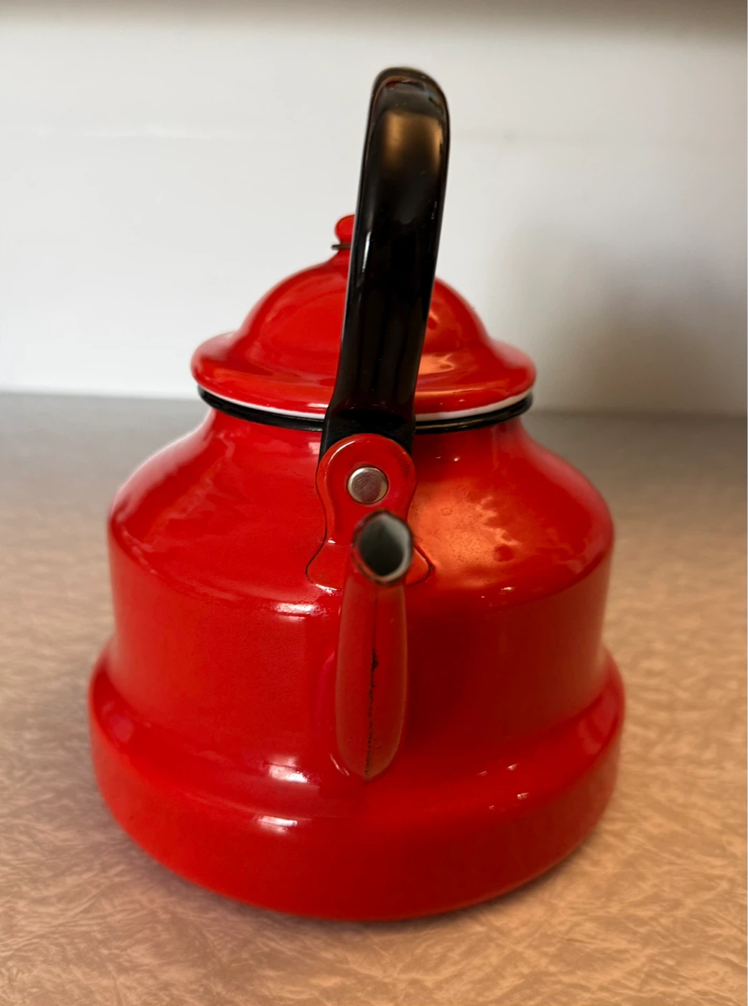 Vintage Red Enamel Tea Kettle - photo 2