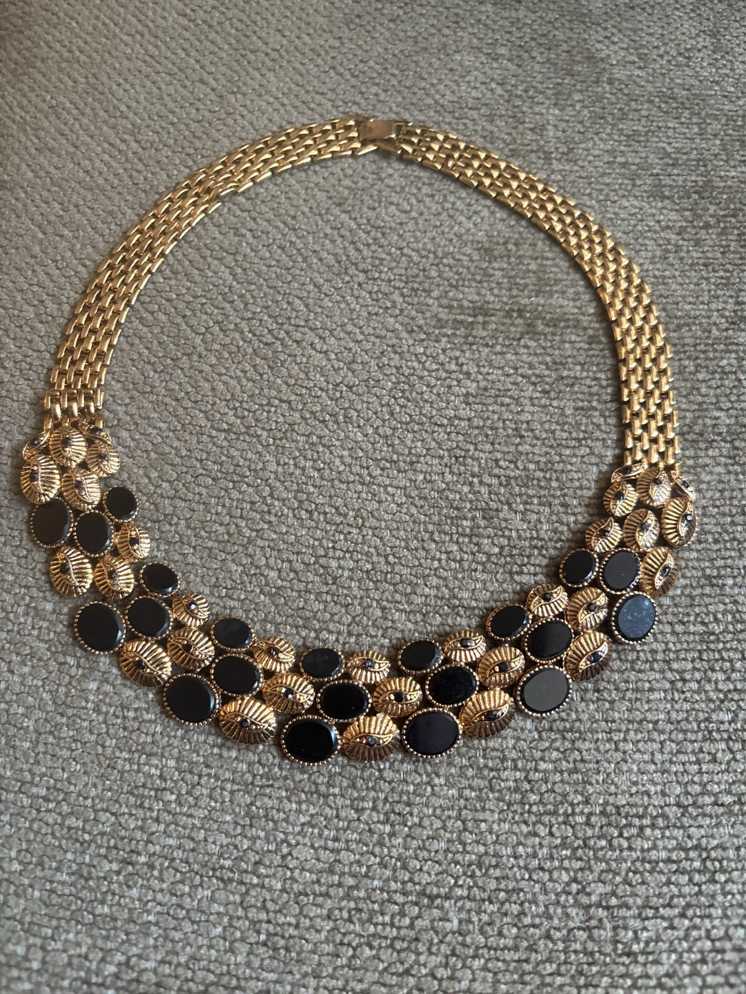 ⚽️Gold Tone Statement Necklace with Black Accents