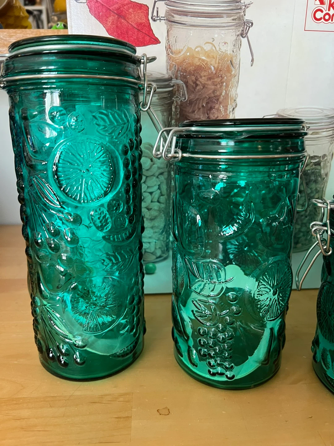 Vintage Green Glass Canister Set - photo 2