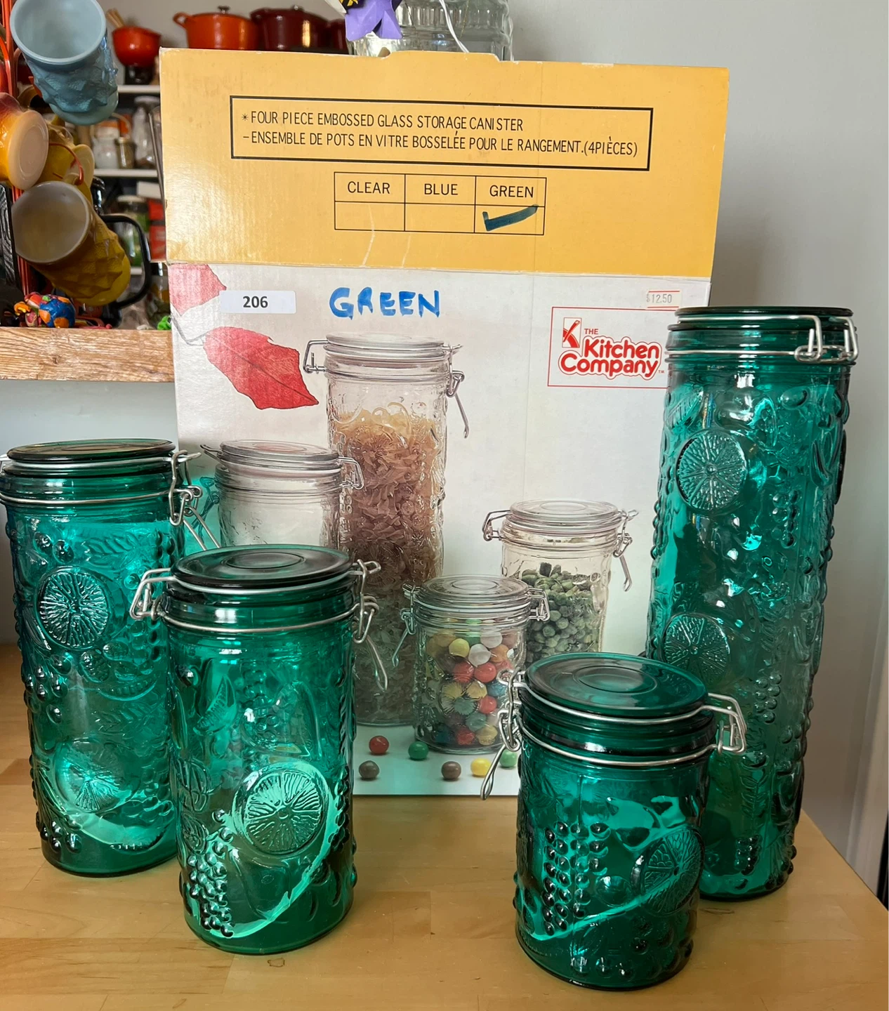 Vintage Green Glass Canister Set