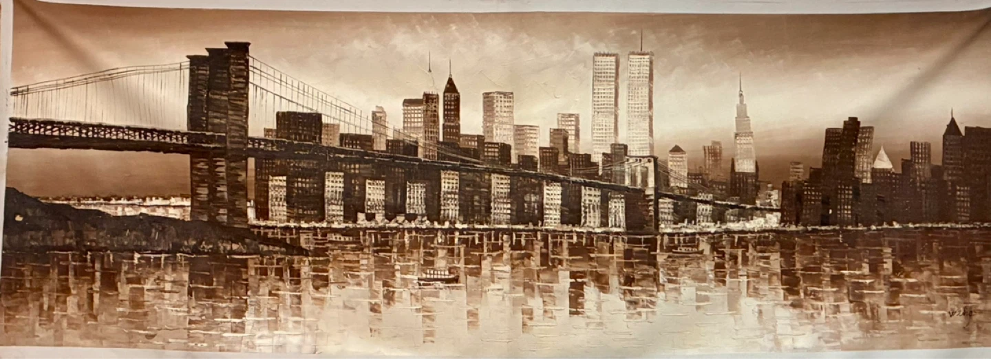 Vintage Canvas Painting of NYC Skyline