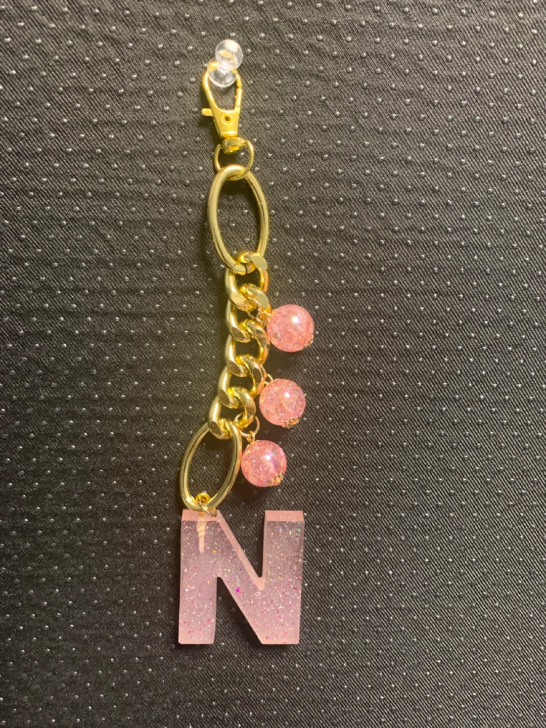 Pink Glitter Letter N Keychain