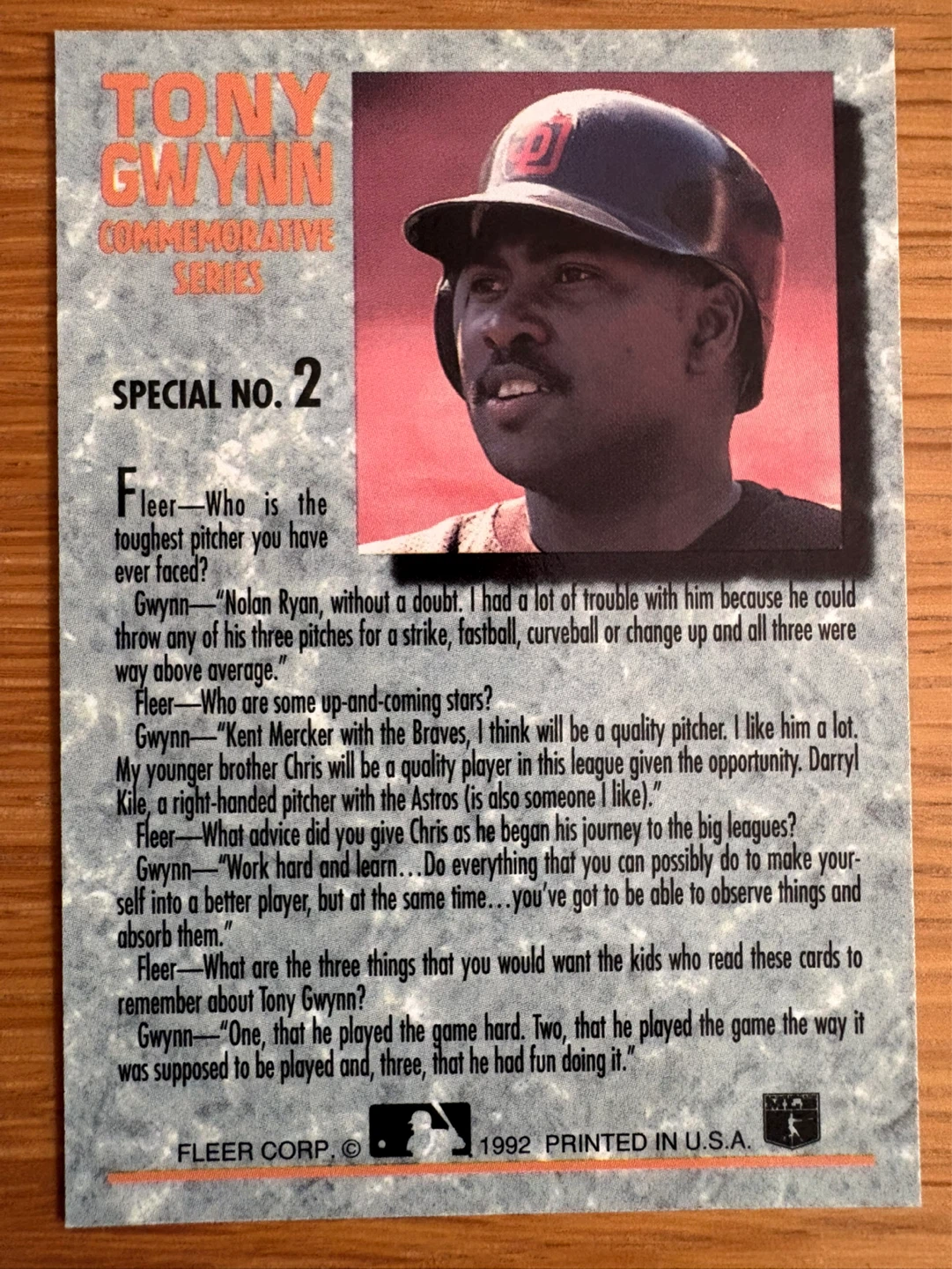 Tony Gwynn Commemorative Series Special No. 2 Baseball Card - photo 2