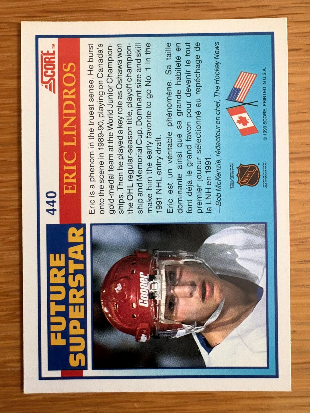 Eric Lindros 1990-91 Score Hockey Card #440 - photo 2