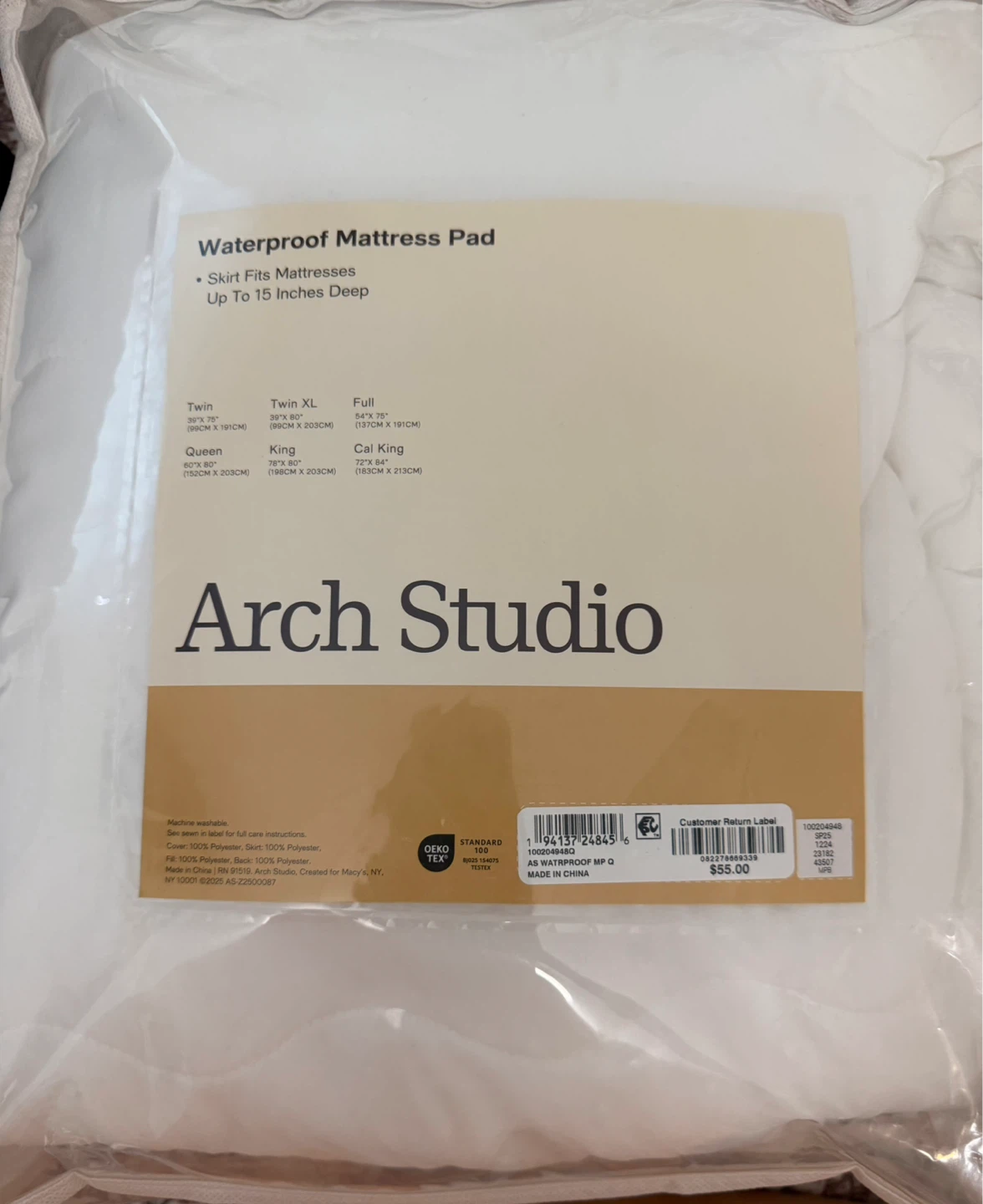 Arch Studio Waterproof Mattress Pad Queen