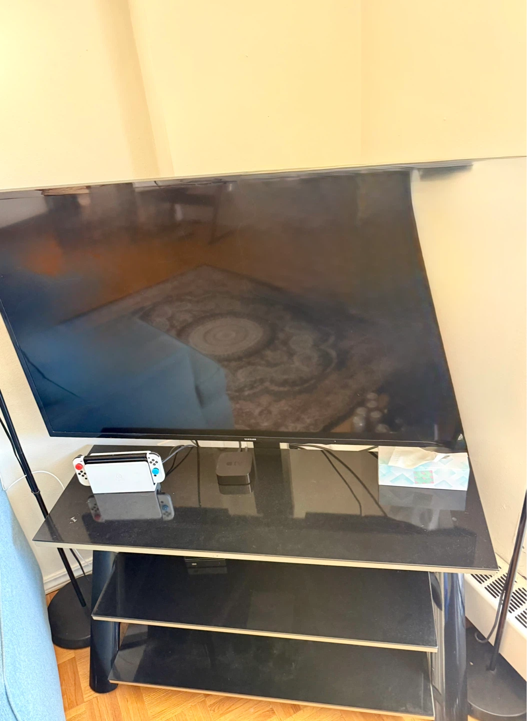 Samsung TV with TV stand (Glass and Metal)