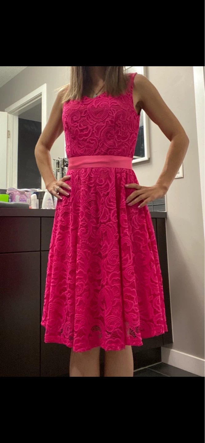 Hot Pink Lace Dress with Ribbon Belt