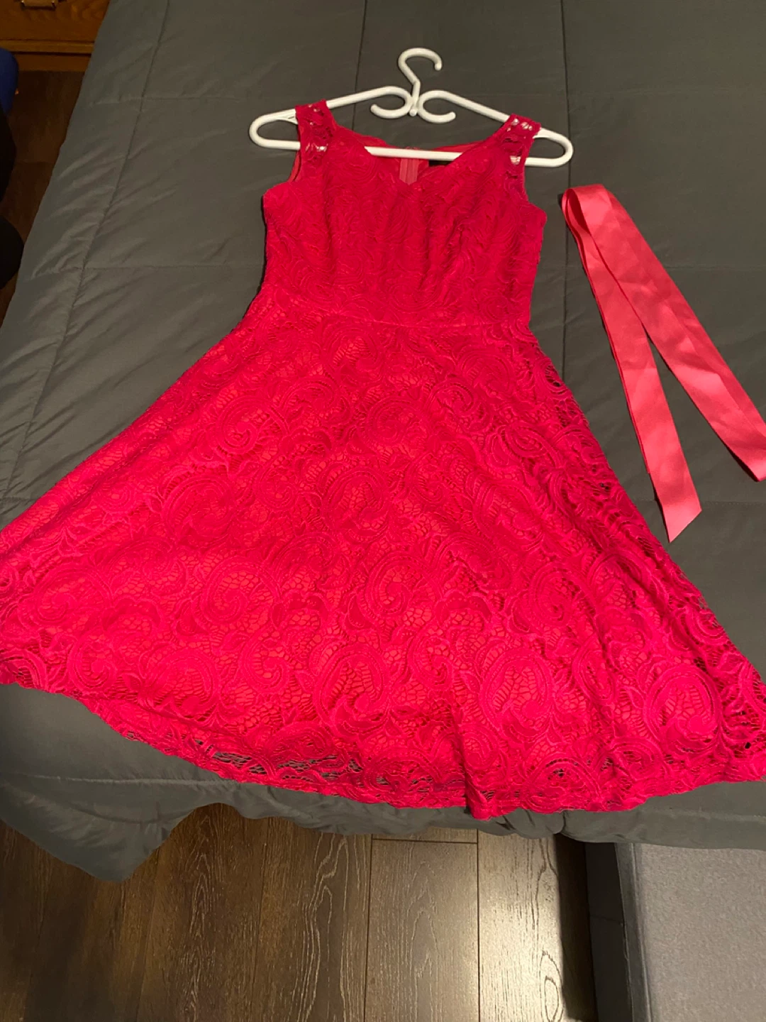 Hot Pink Lace Dress with Ribbon Belt - photo 3