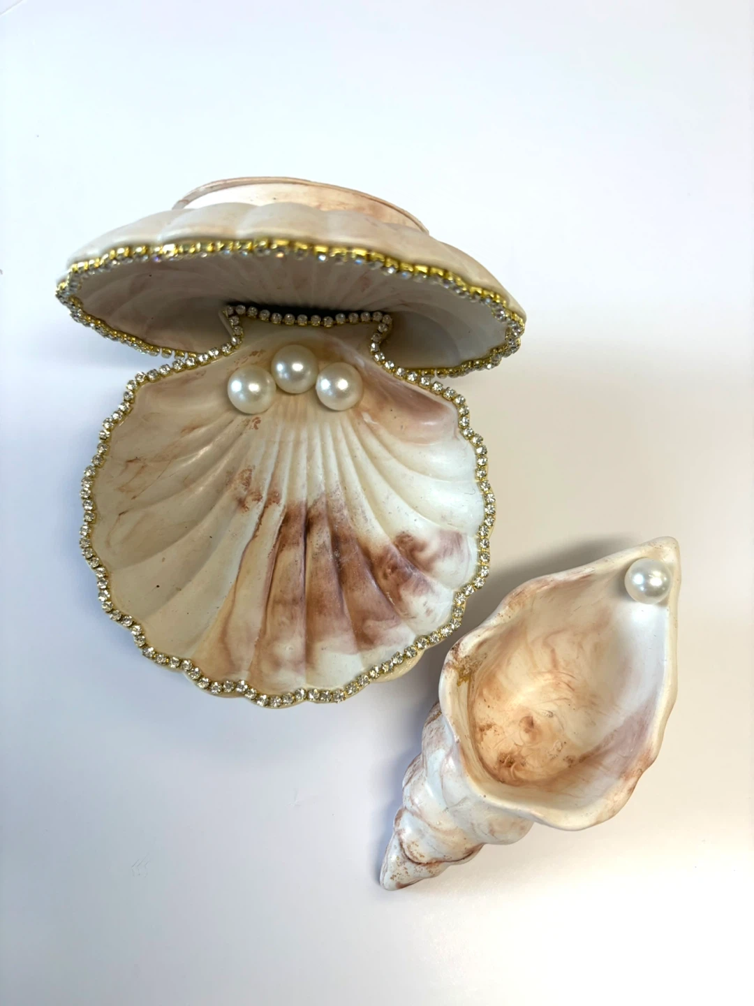 Handmade brown and gold marble coastal seashell trinket - photo 2