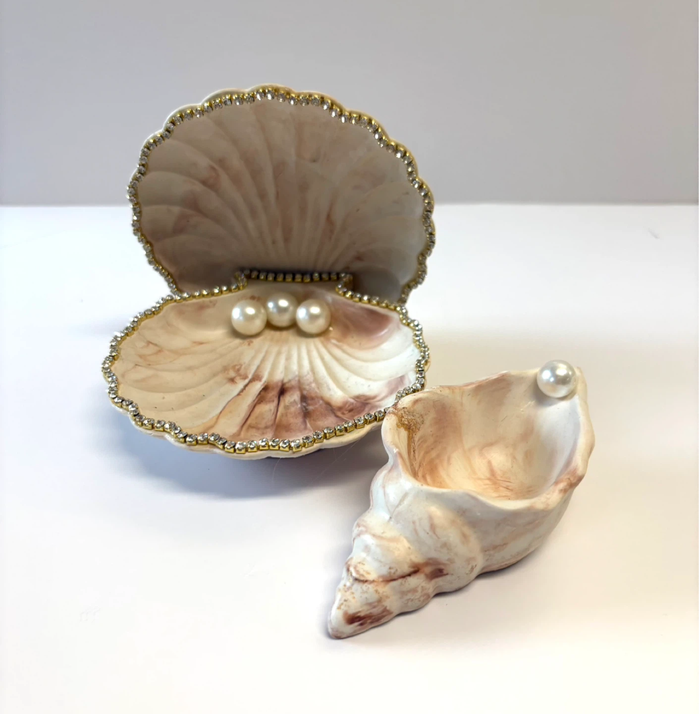 Handmade brown and gold marble coastal seashell trinket