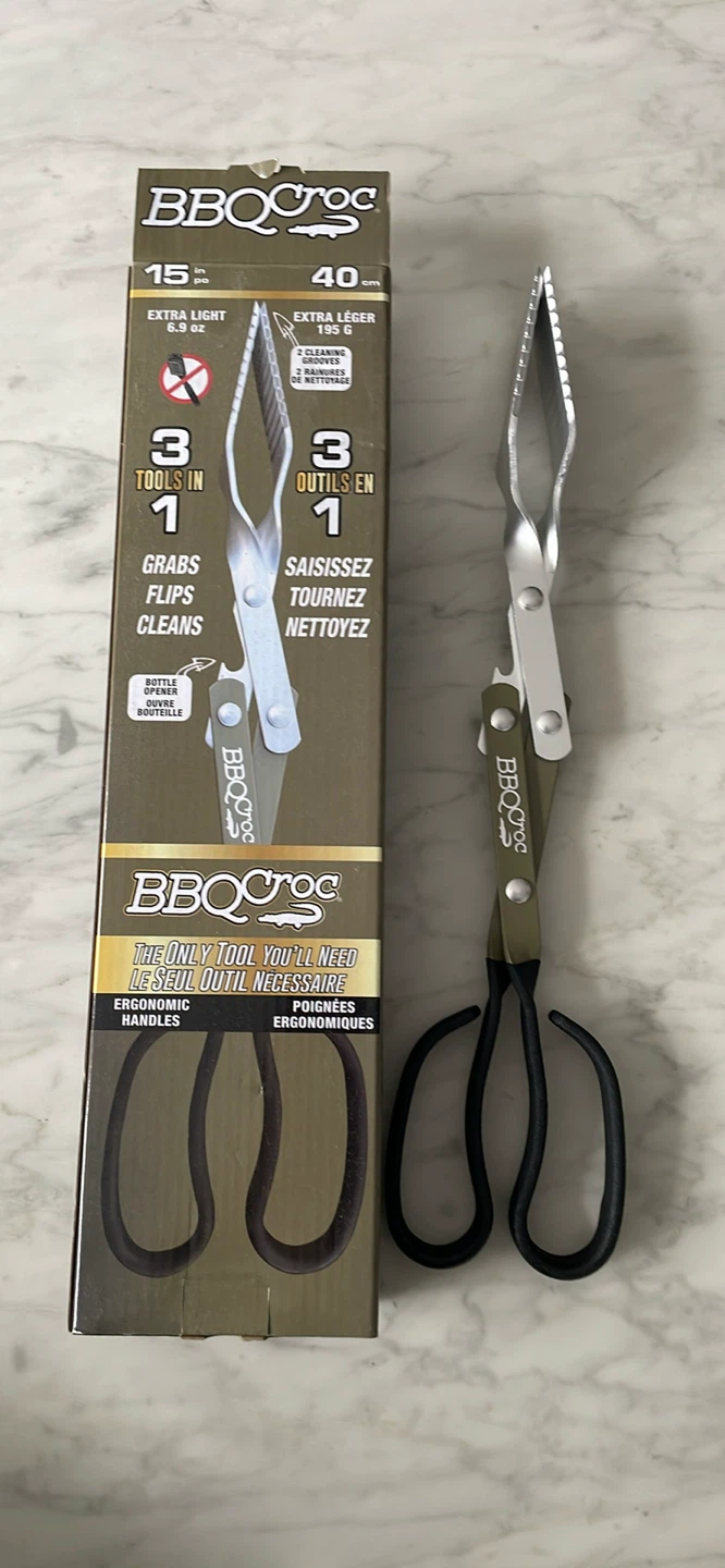BBQ Croc Tongs with Grill Scraper and Bottle Opener