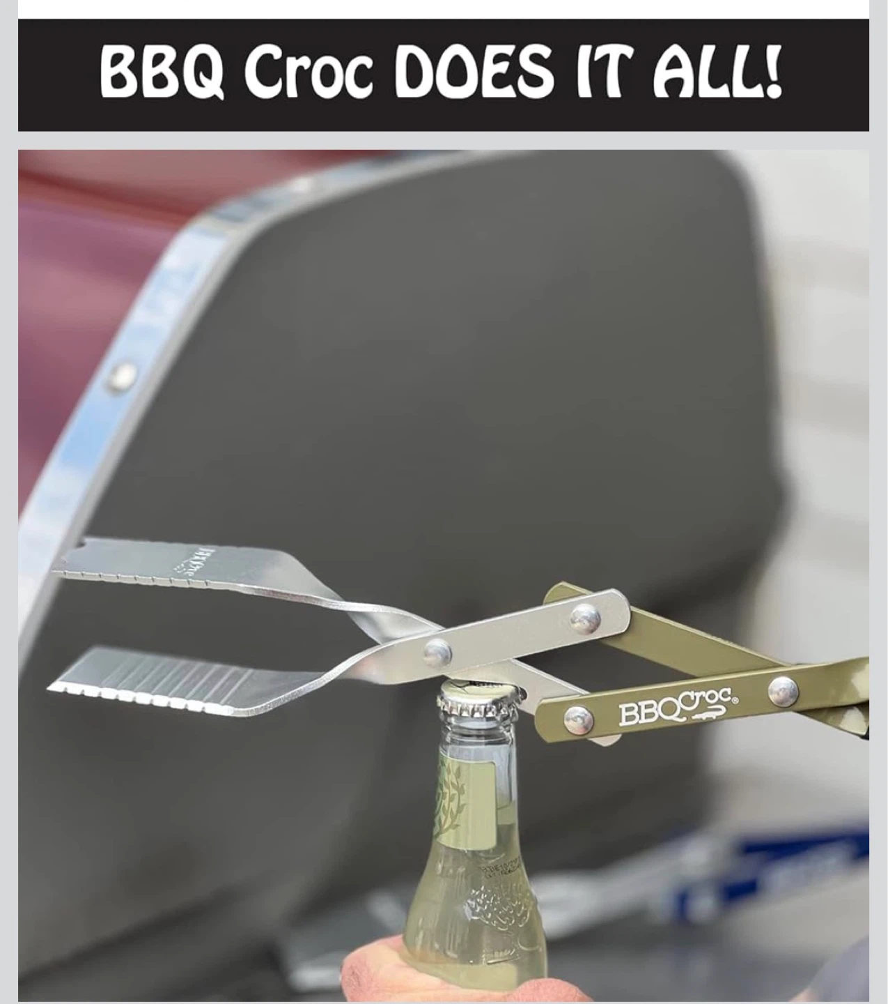 BBQ Croc Tongs with Grill Scraper and Bottle Opener - photo 4