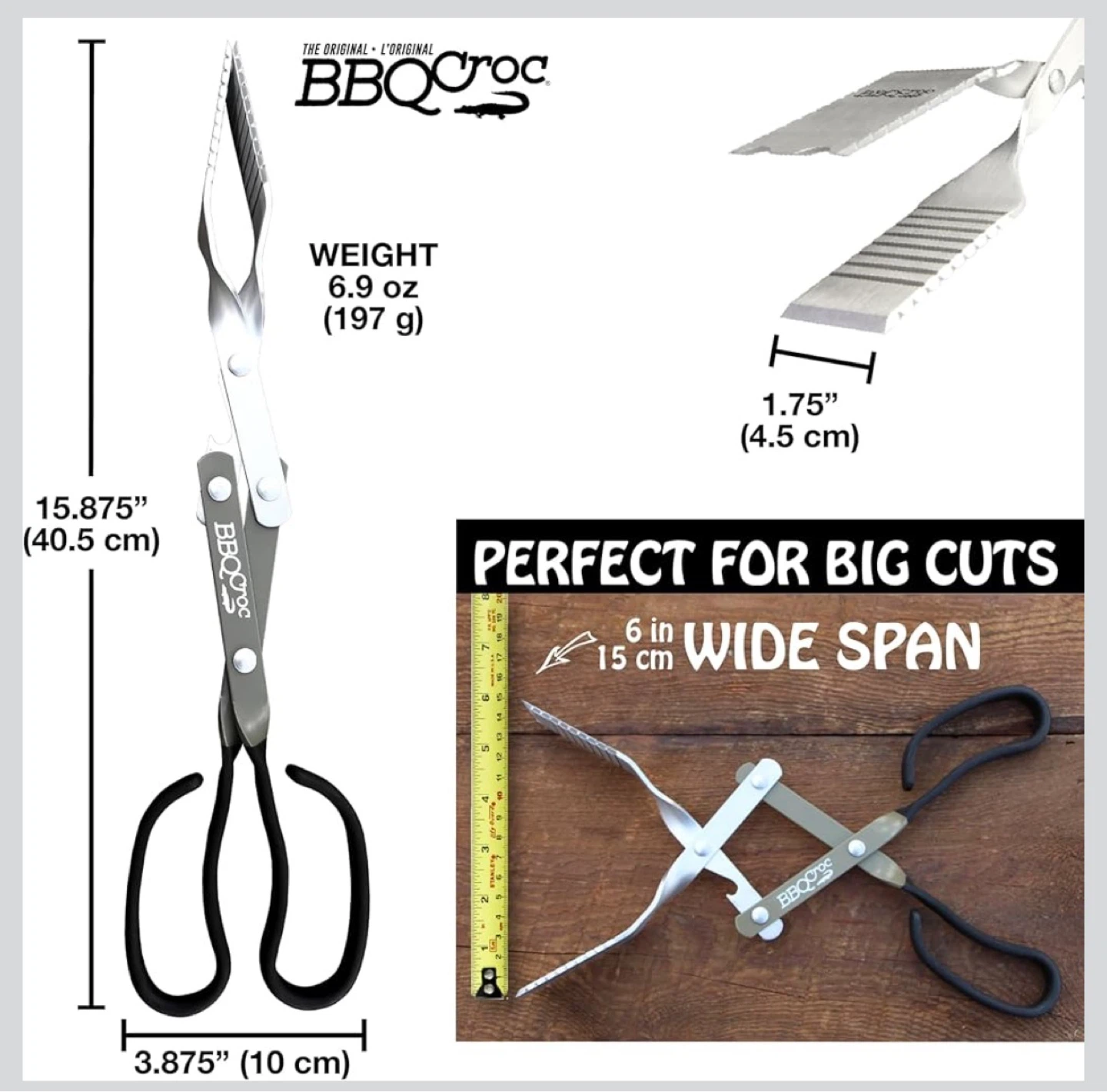BBQ Croc Tongs with Grill Scraper and Bottle Opener - photo 2