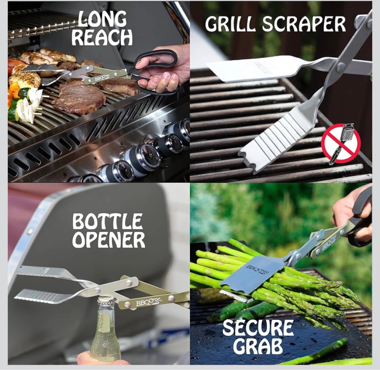 BBQ Croc Tongs with Grill Scraper and Bottle Opener - photo 3
