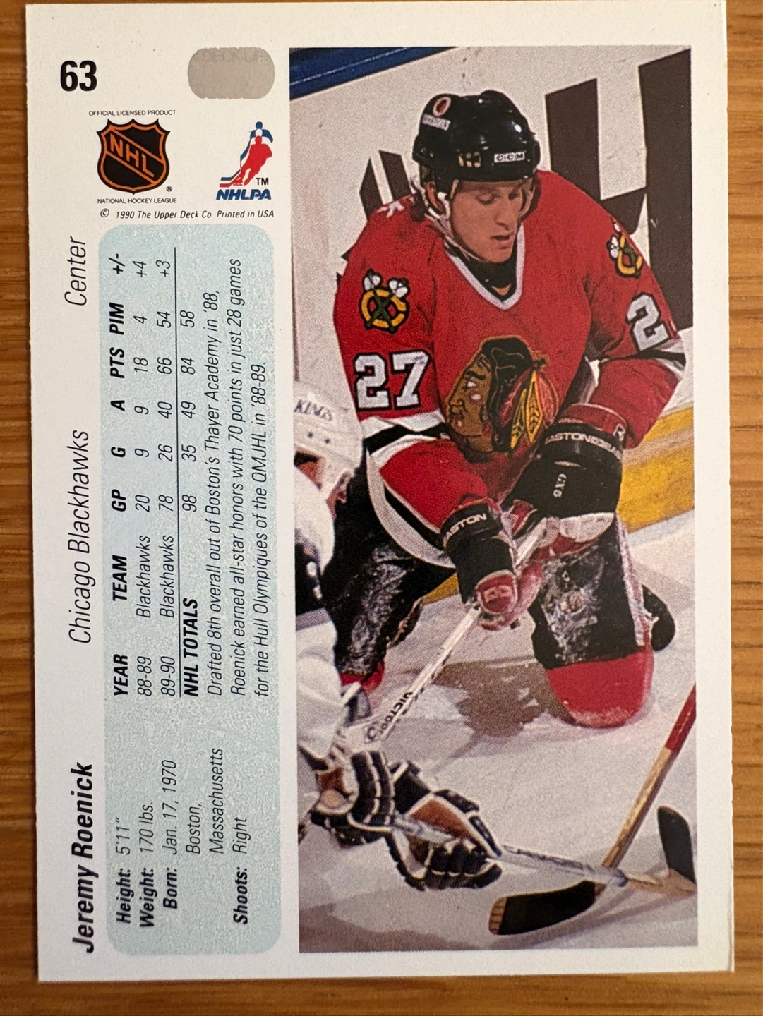 Jeremy Roenick Chicago Blackhawks Hockey Card - photo 2