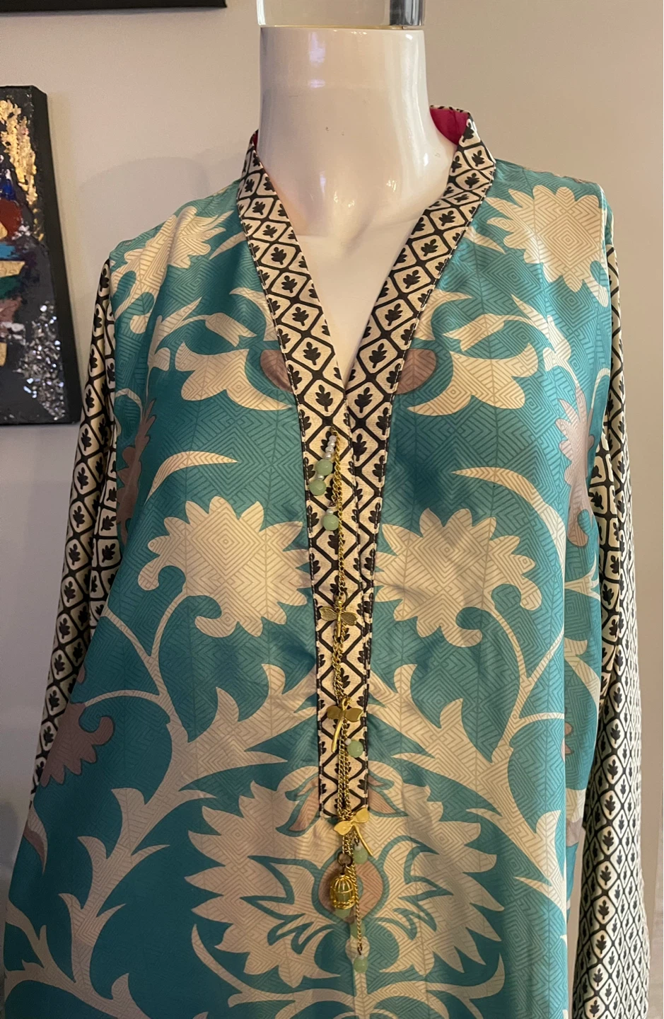 Teal Floral Print Tunic Shirt