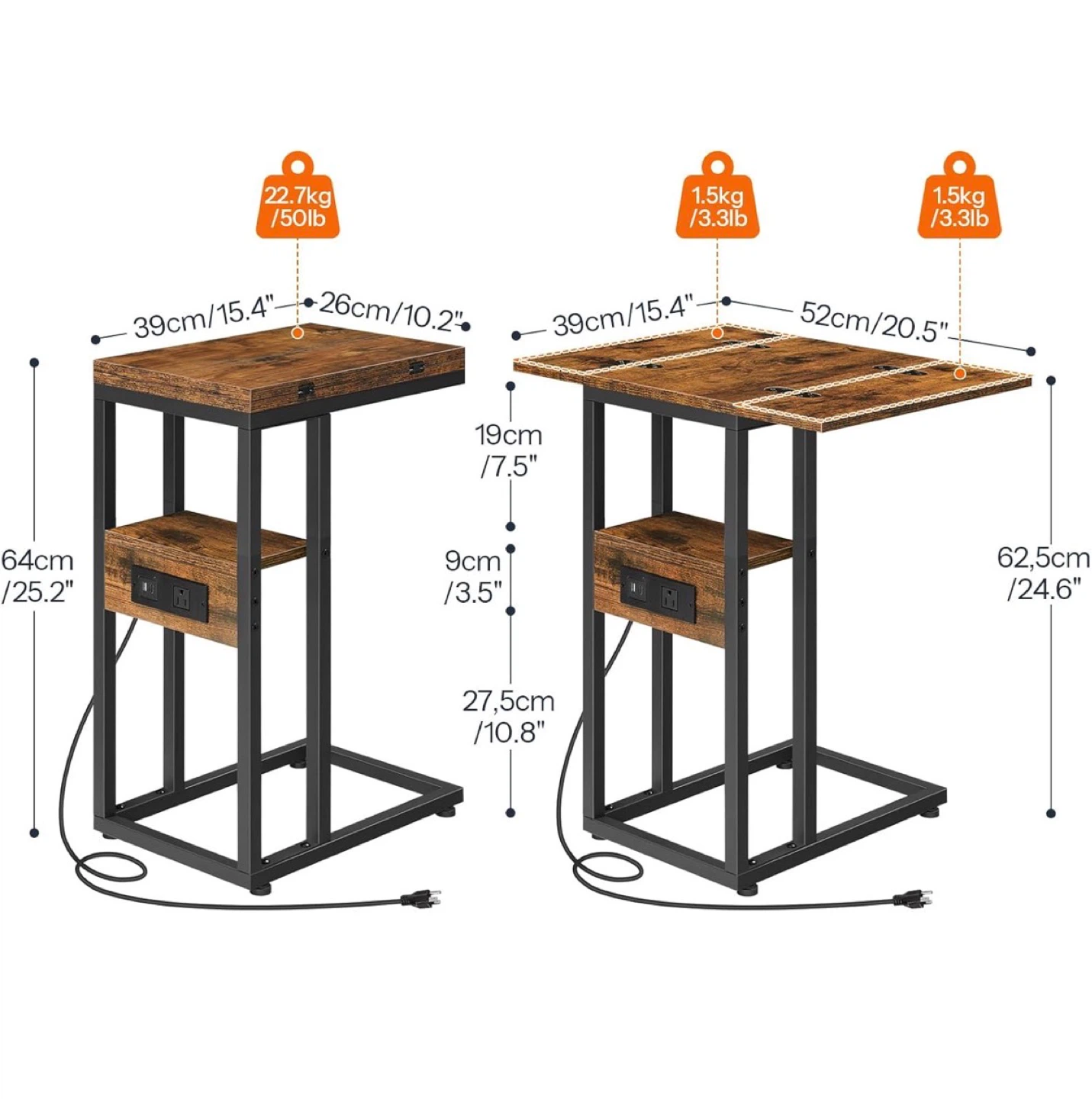 Adjustable C-Table with Built-in Outlet and USB - photo 5