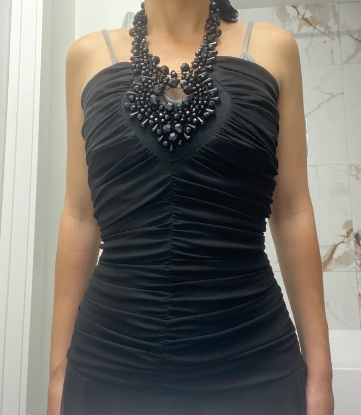 Black Halter Dress with Beaded Neckline - photo 2