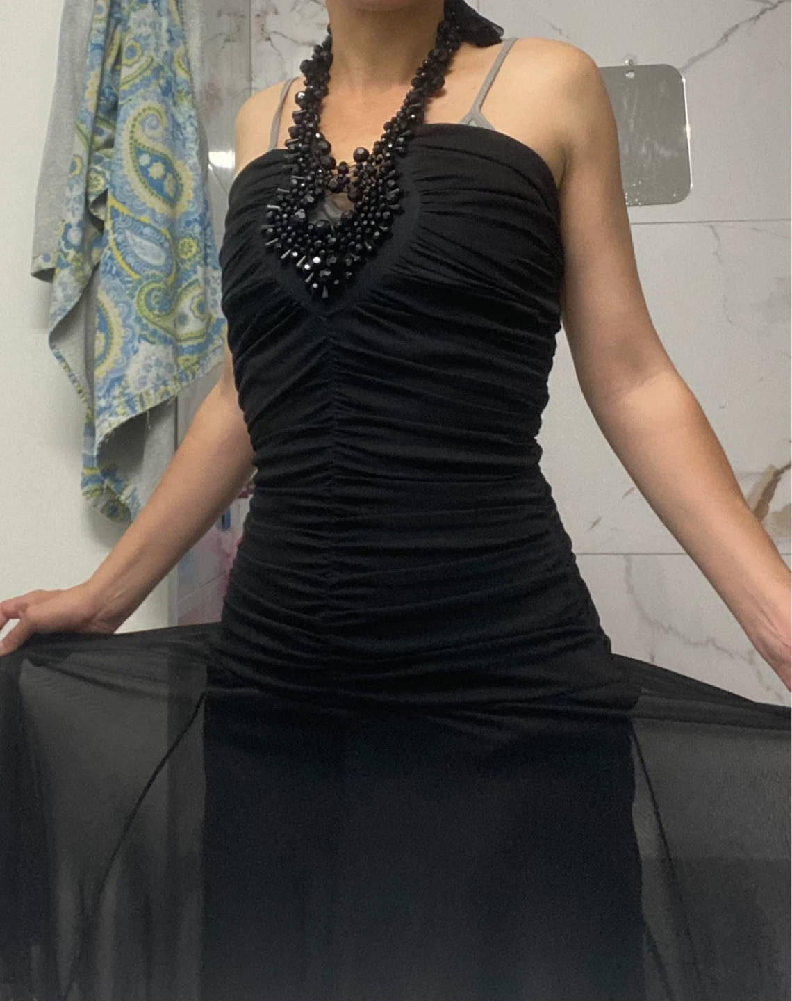 Black Halter Dress with Beaded Neckline
