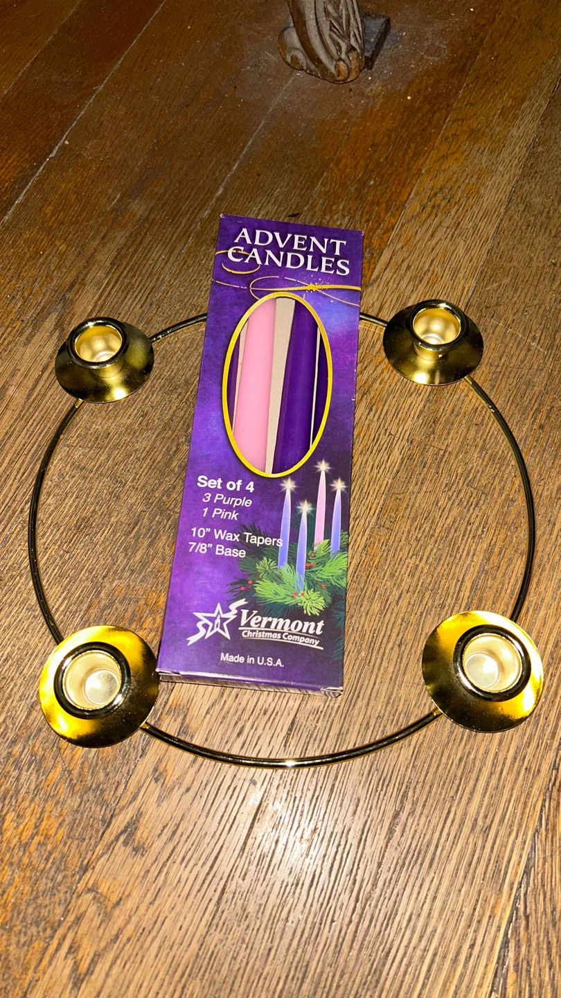 Metal Advent Candle Holder Ring & 4 Candles NEW in Box ⚽️