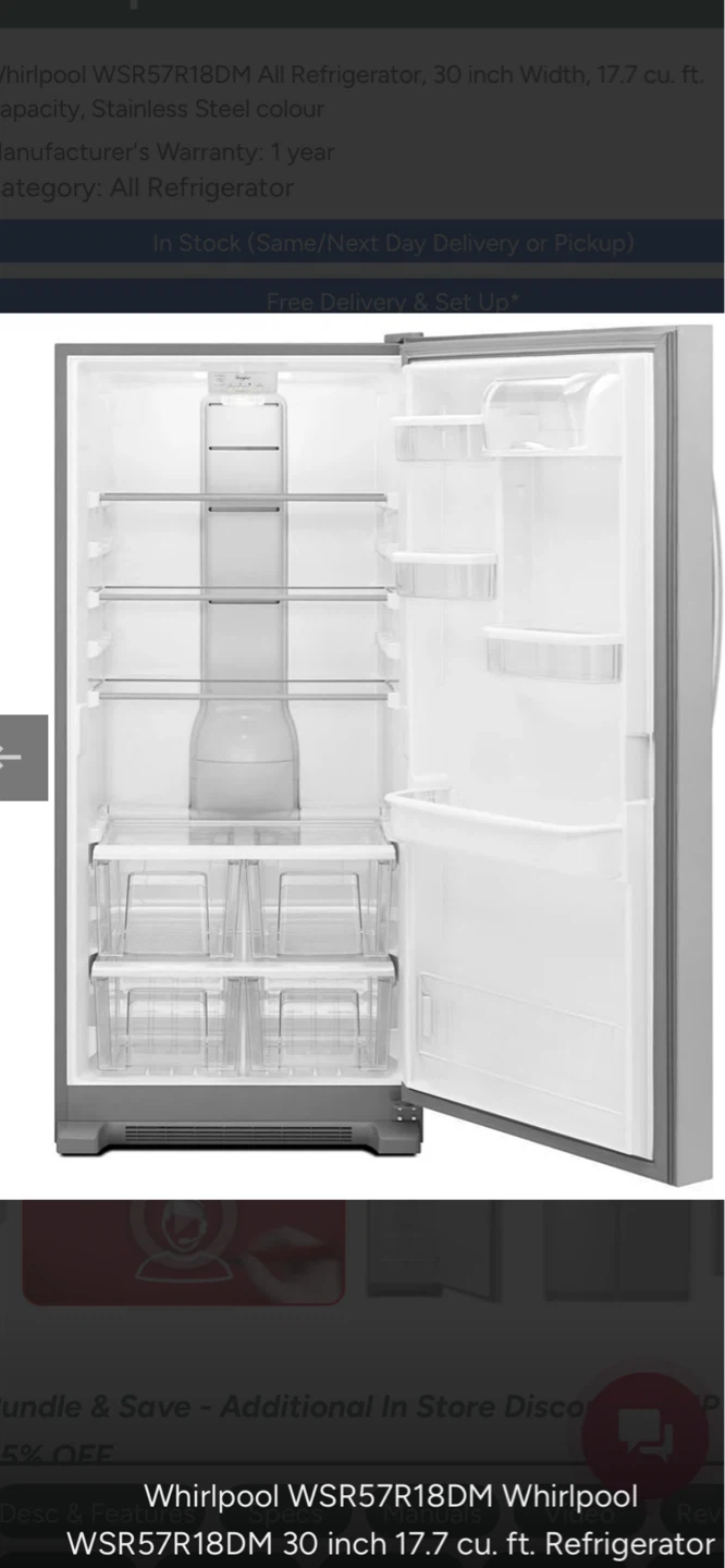 New Whirlpool WSR57R18DM All Refrigerator - photo 2