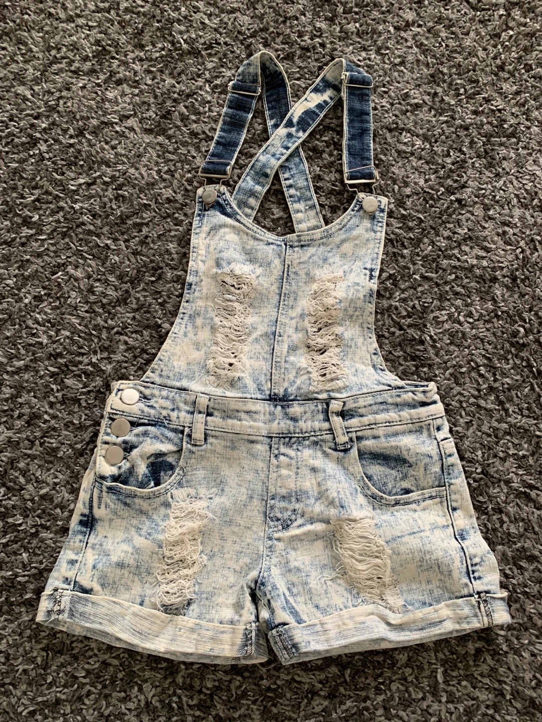Distressed Denim Overall Shorts