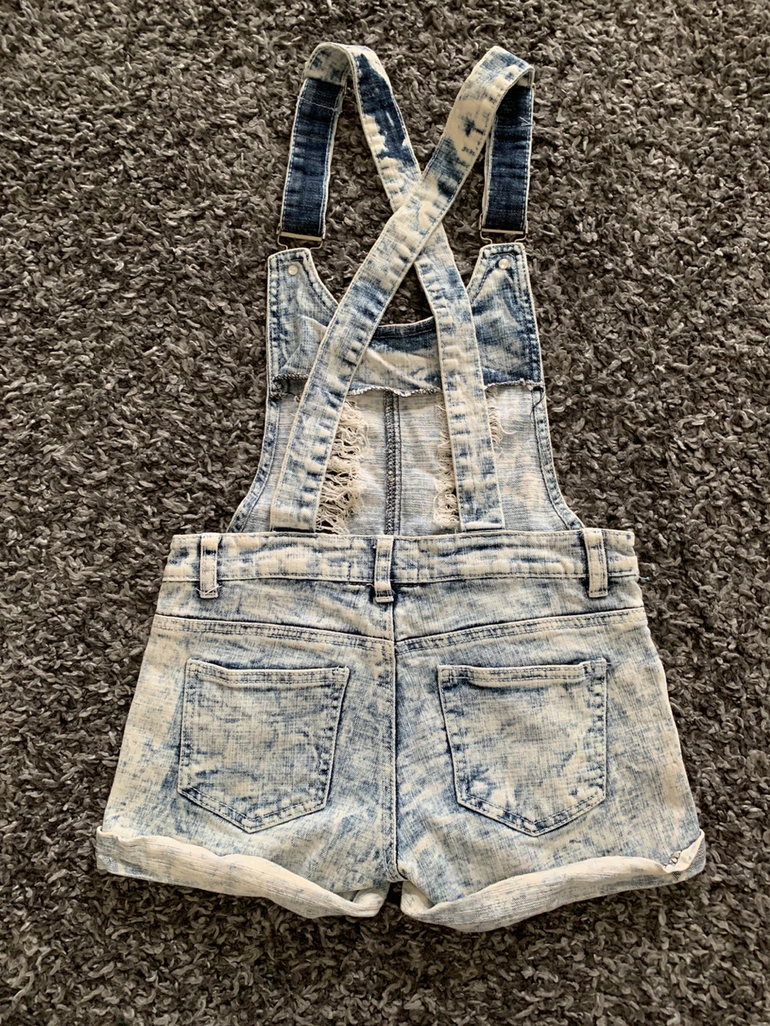 Distressed Denim Overall Shorts - photo 2