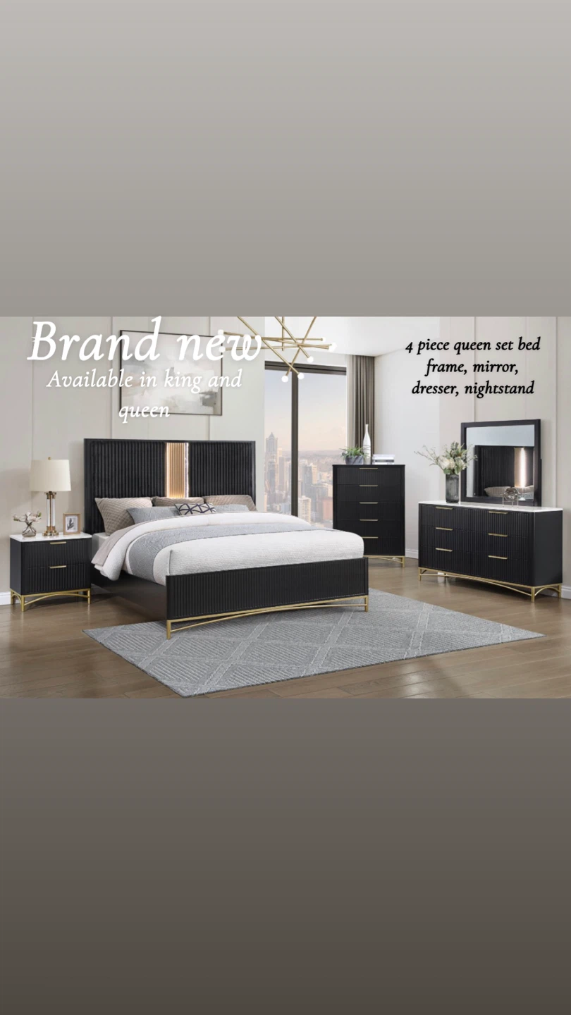 Brand New 4-Piece Black Queen Bedroom Set